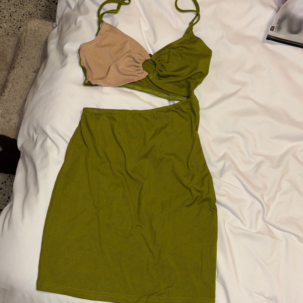 SHEIN Olive and Beige Asymmetrical Dress